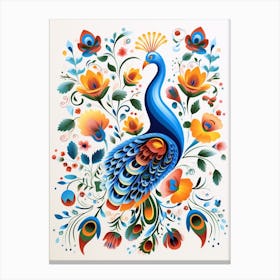 Scandinavian Bird Illustration Peacock 2 Canvas Print