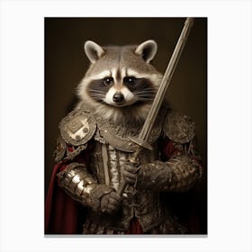 Vintage Portrait Of A Barbados Raccoon Dressed As A Knight 3 Canvas Print
