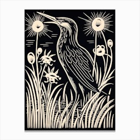B&W Bird Linocut Green Heron 1 Canvas Print