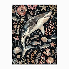 Largetooth Cookiecutter Shark Seascape Black Background Illustration 4 Canvas Print