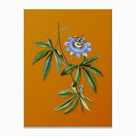 Vintage Blue Passionflower Botanical on Sunset Orange n.0814 Canvas Print