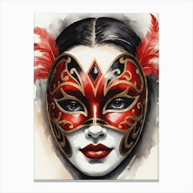 A Woman In A Carnival Mask, Red And Black (5) Canvas Print