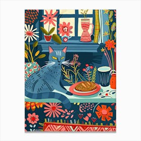 Tea Time With A Russian Blue Cat 2 Canvas Print