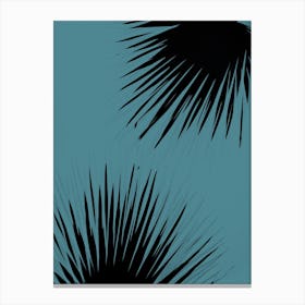 Black Teal palm leaves 2 Canvas Print