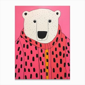 Pink Polka Dot Polar Bear 2 Canvas Print