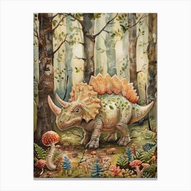 Triceratops In The Woodland Storybook Painting 1 Canvas Print