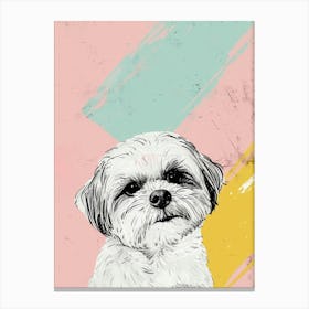 Shih Tzu Dog Pastel Line Watercolour Illustration  1 Canvas Print