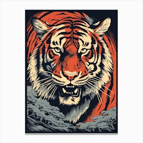 Tiger Art In Woodblock Printing Style 1 Canvas Print