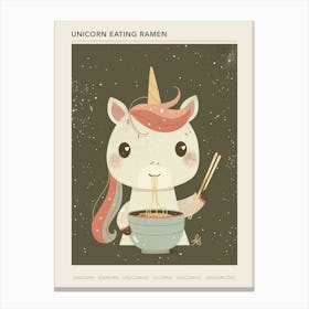Unicorn Eating Ramen Pink Blue Muted Pastels Poster Canvas Print