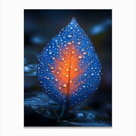 Blue Leaf With Raindrops Canvas Print