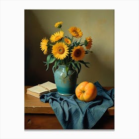 Sunflowers And Peach Canvas Print