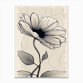 Line Art Sunflower Flowers Illustration Neutral 16 Canvas Print