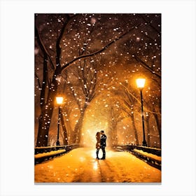 Love In The Snow - Couple Kissing In The Snow Canvas Print