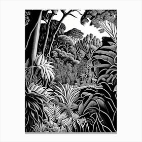 Geelong Botanic Gardens, 1, Australia Linocut Black And White Vintage Canvas Print