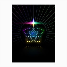 Neon Geometric Glyph in Candy Blue and Pink with Rainbow Sparkle on Black n.0417 Canvas Print