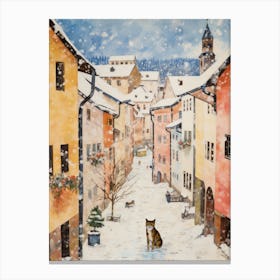 Cat In The Streets Of Lucerne   Switzerland With Snow 2 Canvas Print