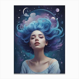 Blue Haired Girl Dreamscape Art Print (3) Canvas Print