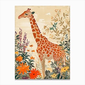 Cute Illustration Of A Giraffe In The Plants 1 Canvas Print