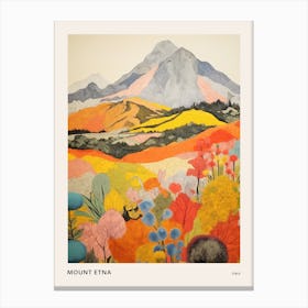 Mount Etna Italy 2 Colourful Mountain Illustration Poster Canvas Print