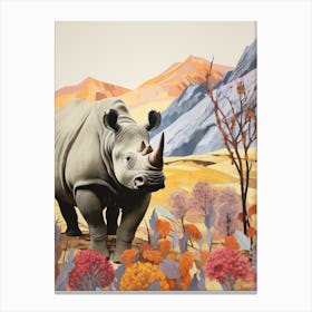 Rhino With Flowers & Plants 4 Canvas Print