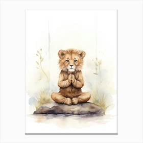Meditating Watercolour Lion Art Painting 3 Canvas Print