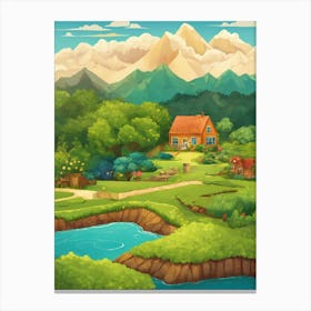 Cartoon Landscape Wall Art For Living Room Canvas Print