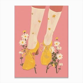 Woman Yellow Shoes With Flowers 2 Canvas Print