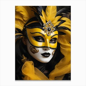 A Woman In A Carnival Mask, Yellow And Black (3) Canvas Print
