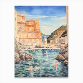 Swimming In Dubrovnik Croatia Watercolour Canvas Print