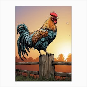 Rooster On Fence Canvas Print