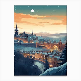 Winter Travel Night Illustration Edinburgh Scotland 3 Canvas Print