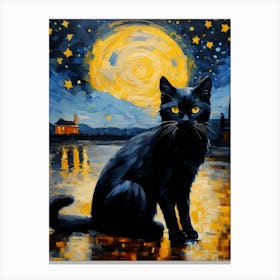 Black Cat In The Moonlight 2 Canvas Print