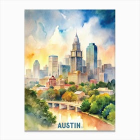 Austin City Texas Watercolor Paitning Canvas Print