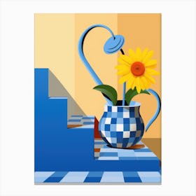 Blue Vase With Sunflower Canvas Print