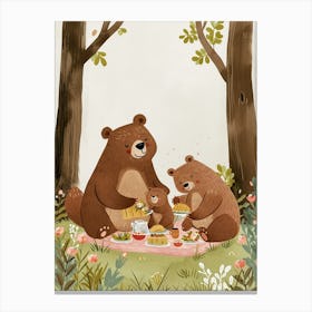 Brown Bear Family Picnicking In The Woods Storybook Illustration 1 Canvas Print