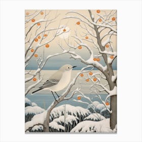 Winter Bird Painting Mockingbird 3 Canvas Print