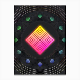 Neon Geometric Glyph in Pink and Yellow Circle Array on Black n.0419 Canvas Print