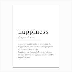 Happiness Definition Poster - Dictionary Canvas Print