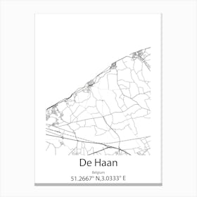 De Haan,Belgium Minimalist Map Canvas Print