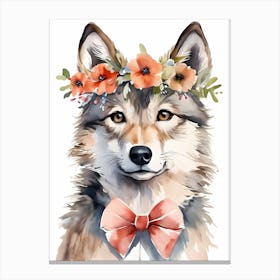 Baby Wolf Flower Crown Bowties Woodland Animal Nursery Decor (3) Canvas Print