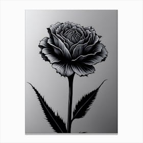 A Carnation In Black White Line Art Vertical Composition 15 Canvas Print