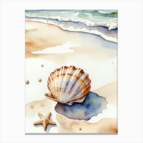 Seashell on the beach, watercolor painting 15 Canvas Print