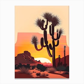 Joshua Tree At Dawn In Desert Retro Illustration (2) Canvas Print