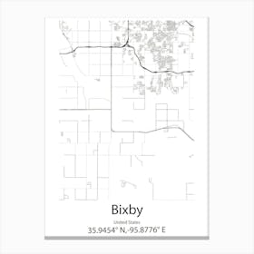 Bixby,United States Minimalist Map 1 Canvas Print