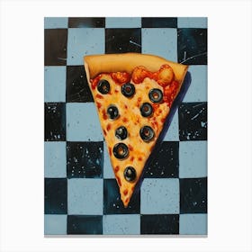 Pizza With Olives Blue Checkerboard 2 Canvas Print