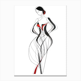 Woman In A Dress, lineart Canvas Print