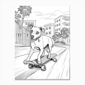Jack Russell Terrier Dog Skateboarding Line Art 2 Canvas Print