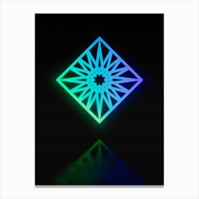 Neon Blue and Green Abstract Geometric Glyph on Black n.0357 Canvas Print