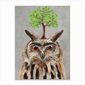 Owl With Tree Canvas Print
