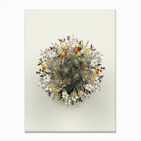 Vintage Tickberry Flower Wreath on Ivory White n.0630 Canvas Print